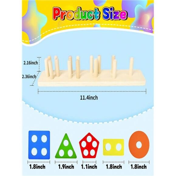 Wooden Geometric Shape Puzzles Blocks, Montessori Early Education Learning Toys - Picture 4 of 9